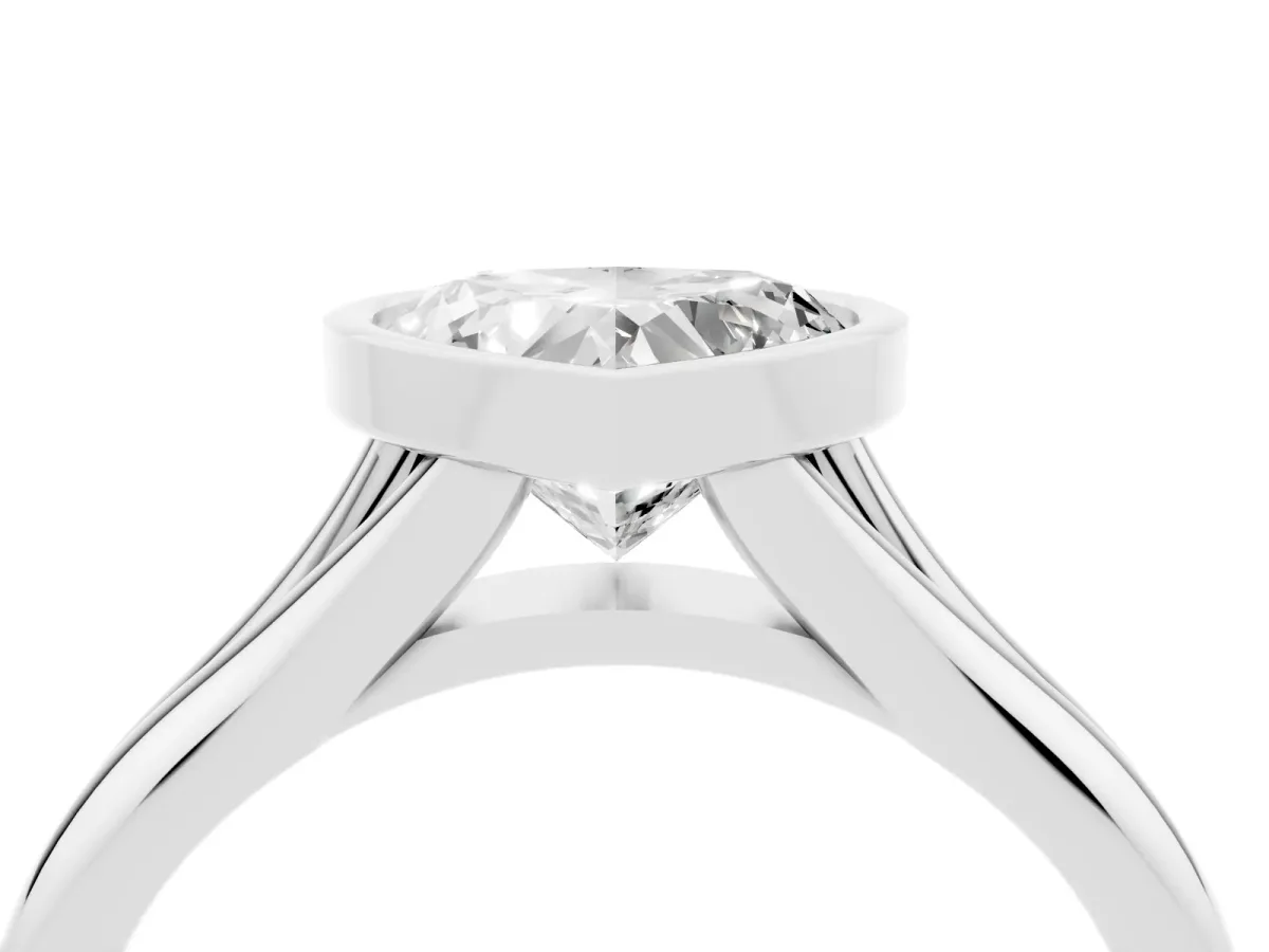 Bezel Set Heart Cut Solitaire Diamond Ring with Smooth Band Silver