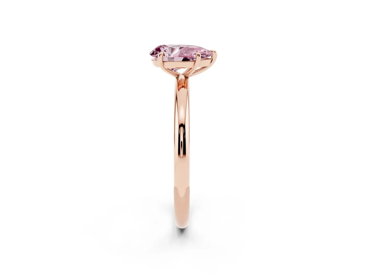 Fancy Pink Pear Cut Solitaire Diamond Ring with Four-Prong Setting on a Plain Band Rose gold