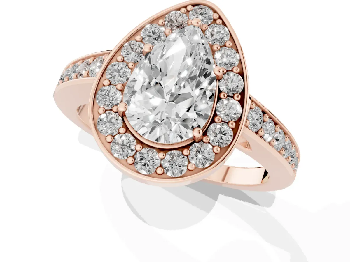 Pear Cut Halo Pavé Diamond Engagement Ring with Bezel Setting Rose gold