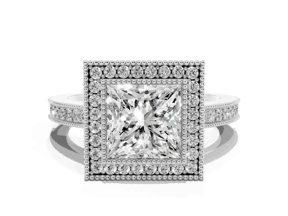 Princess Cut Cut Halo Pavé Diamond Ring Platinum