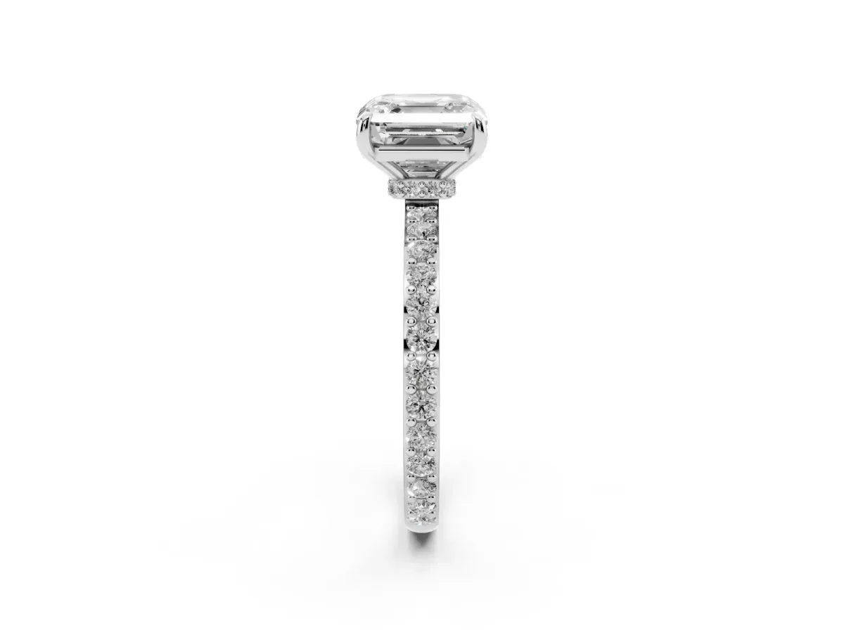Asscher Cut Diamond Pavé Engagement Ring with Round Accents and Prong Setting Silver