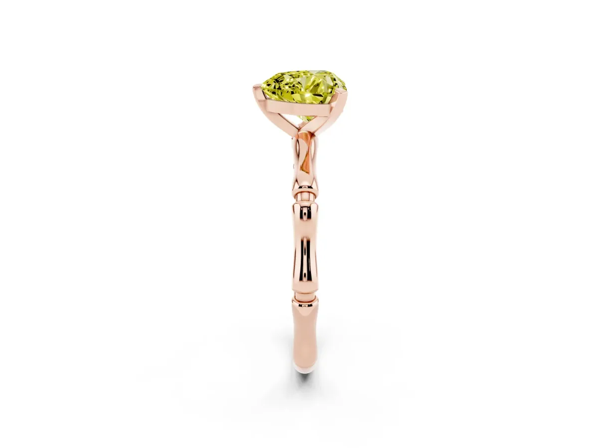 Fancy Yellow Heart Cut Solitaire Diamond Ring with Bamboo Band and Four-Prong Setting Rose gold
