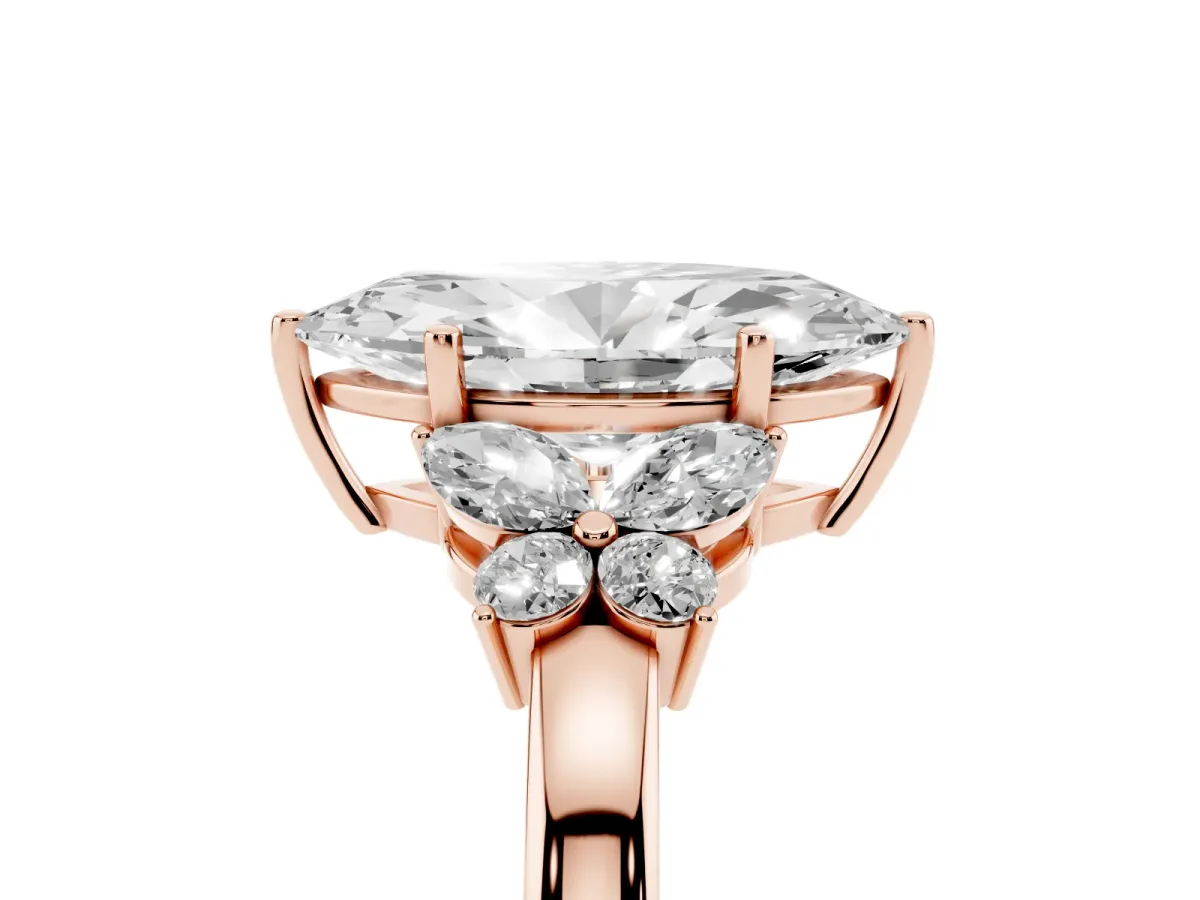 Marquise Cut Cut Solitaire Floral Diamond Ring with Four-Prong Setting Rose gold