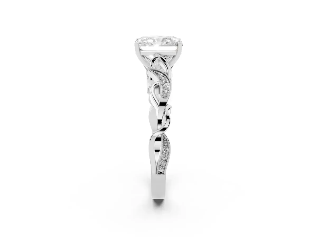 Radiant Cut Solitaire Vine Band with Milgrain Prong Setting Platinum