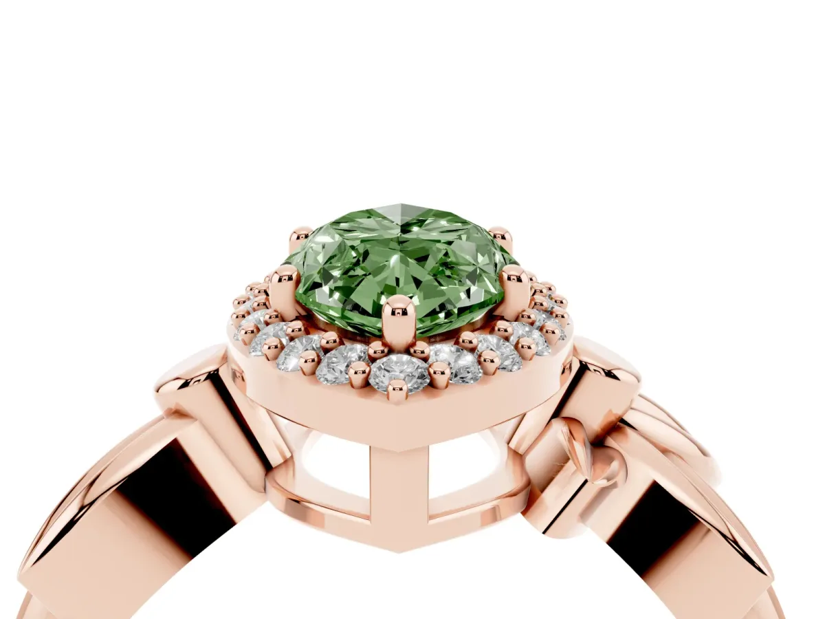 Fancy Green Marquise Cut Halo Diamond Floral Band with Four-Prong Setting Rose gold
