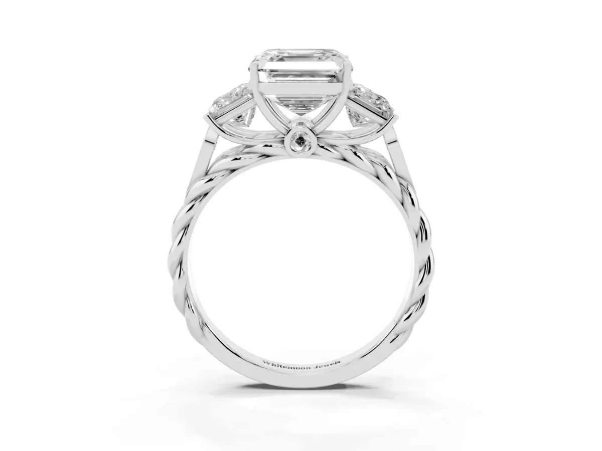 Three-Stone Asscher Cut Diamond Braided Band Ring with Four-Prong Setting Platinum