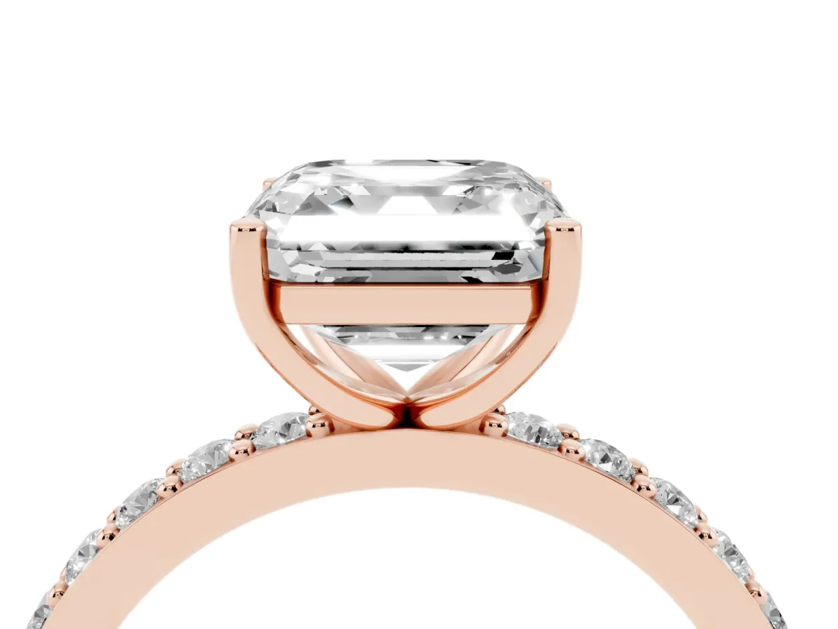 Asscher Cut Cut Diamond Solitaire with Pave Band and Four-Prong Setting Rose gold