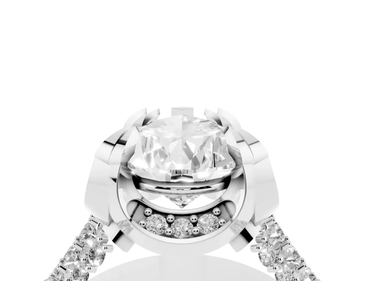 Pear Cut Solitaire Pave Split Shank Ring with Four-Prong Setting Silver