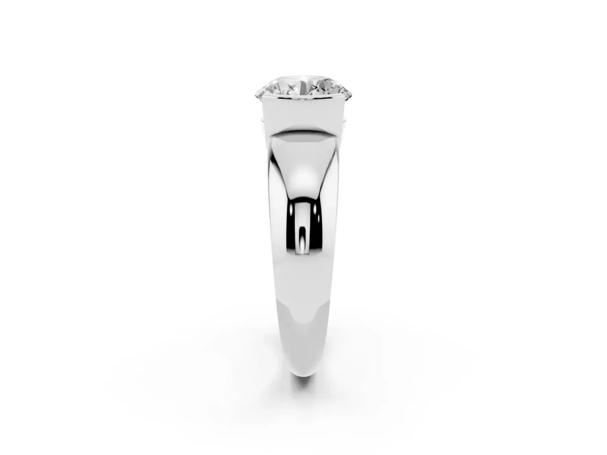 Round Cut Solitaire Tension Set Diamond Ring with Wide Band Silver