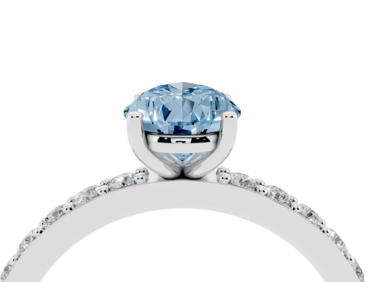 Fancy Blue Pear Cut Cut Diamond Solitaire with Pave Band and Four-Prong Setting Silver