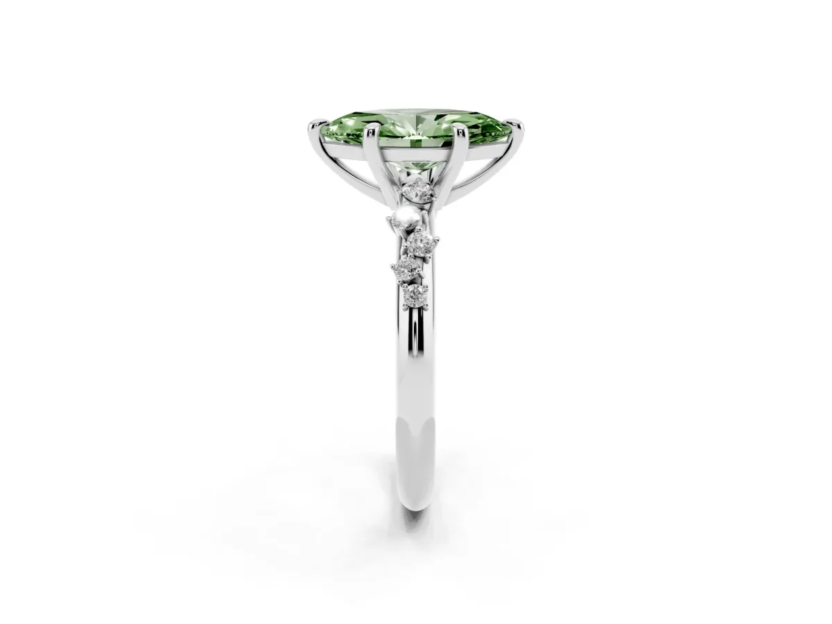 Fancy Green Marquise Cut Cut Diamond Vine Band with Four-Prong Setting Silver