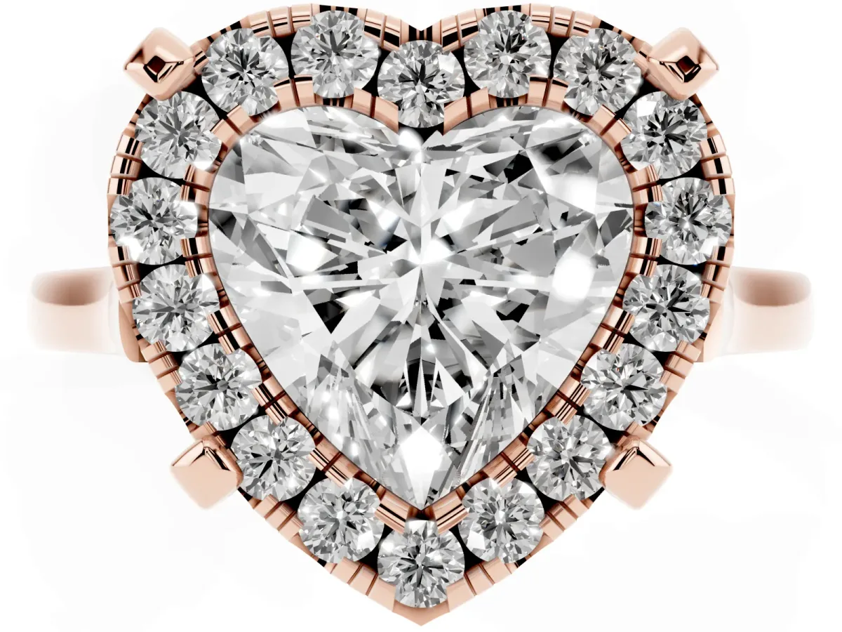 Heart Cut Diamond Cluster Halo Solitaire with Four-Prong Setting Rose gold