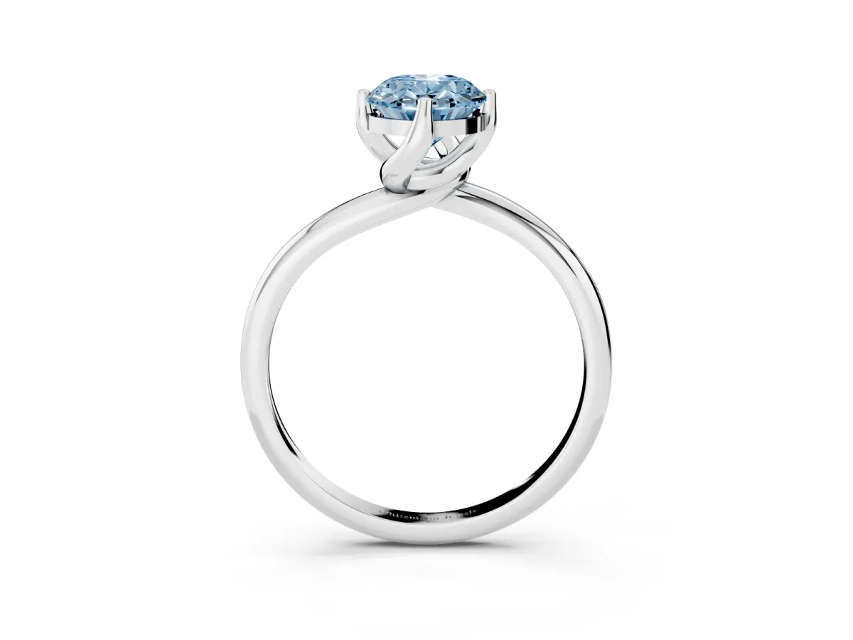 Fancy Blue Oval Cut Diamond Solitaire Engagement Ring with Four-Prong Setting and Classic Band Platinum