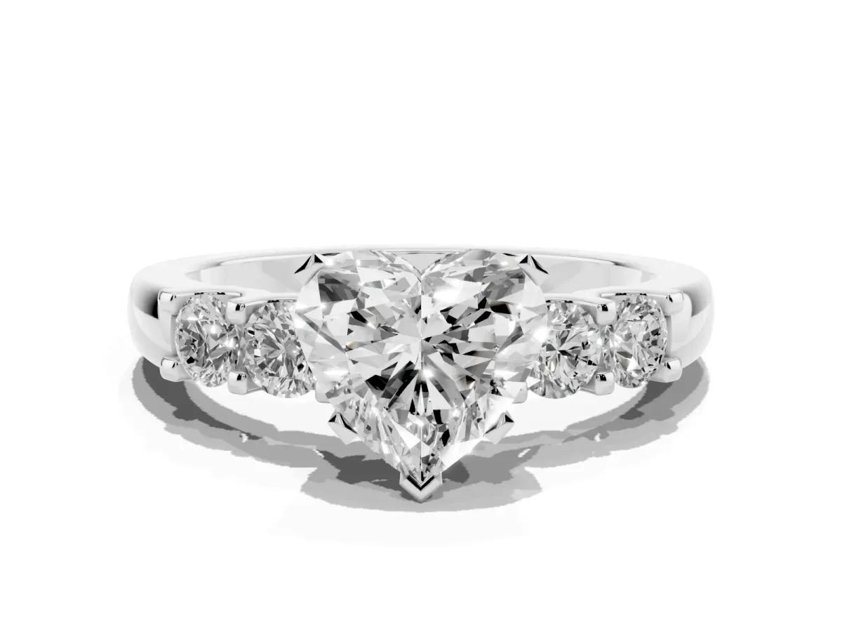 Heart Cut Brilliant Cut Diamond Five-Stone Prong Set Engagement Ring with Channel Band White gold