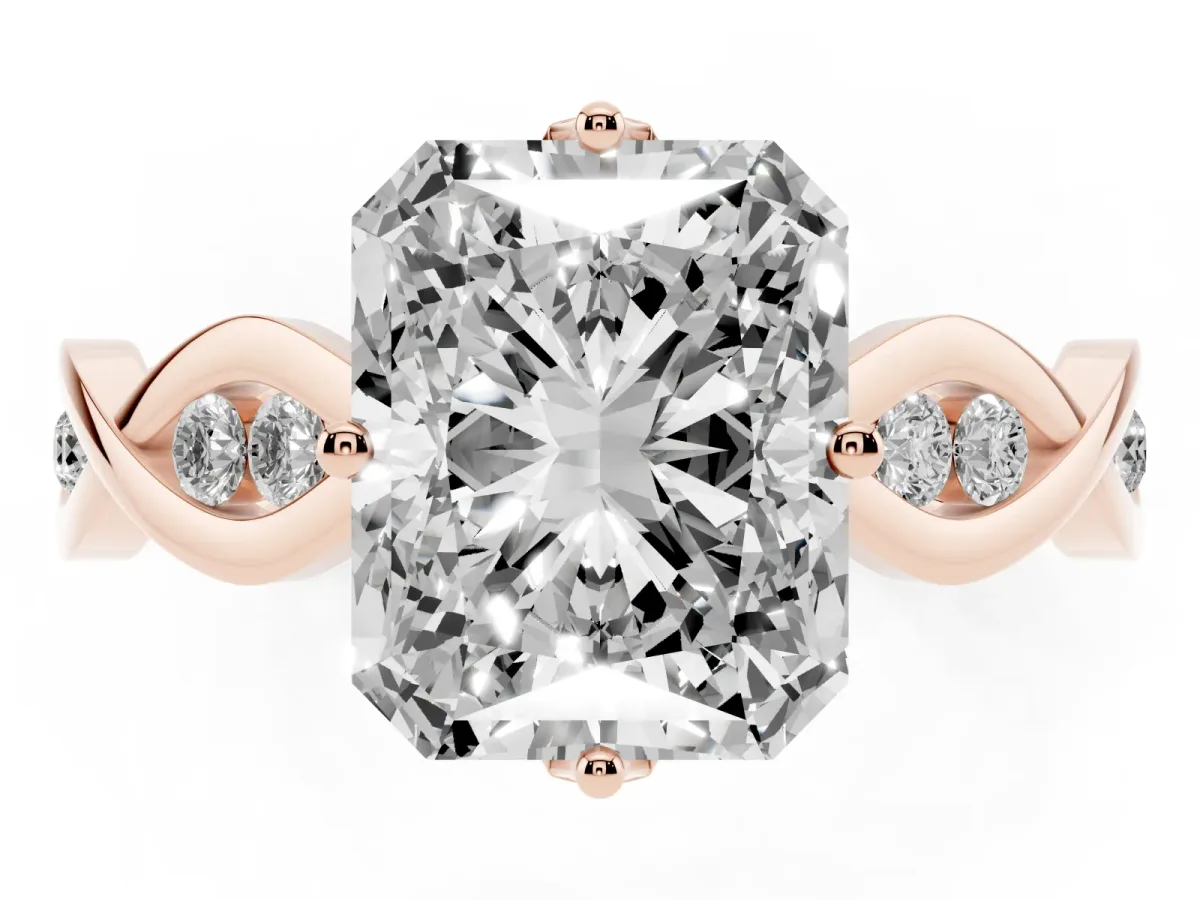 Radiant Cut Solitaire Twist Band with Leaf Prong Setting Rose gold