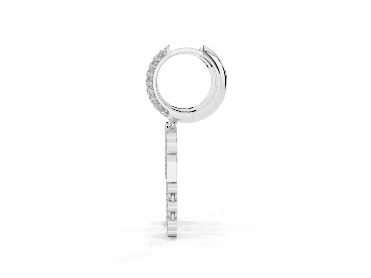 Round Diamond Initial R Huggie Hoop Earrings White gold