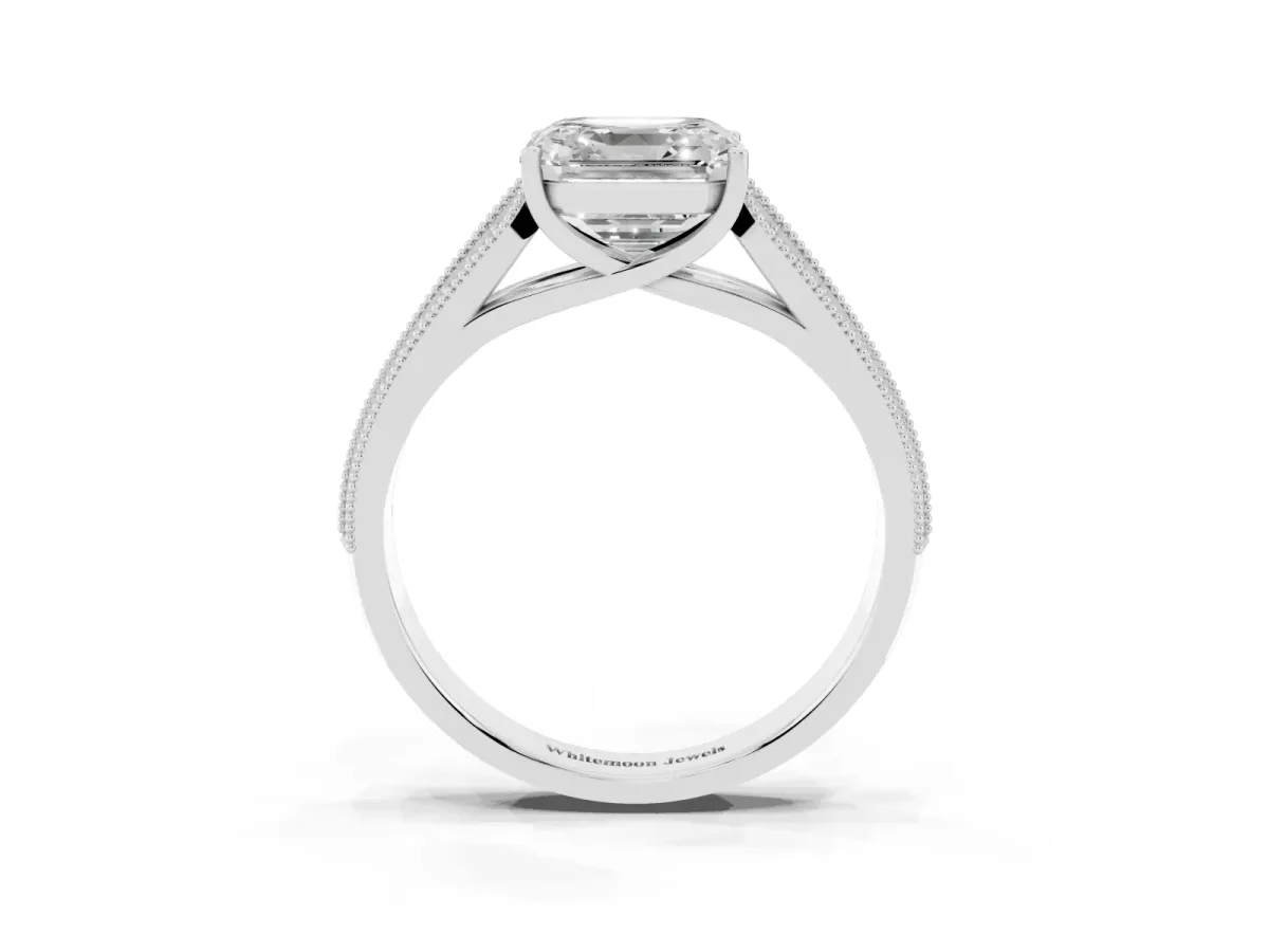 Asscher Cut Cut Pave Split Shank Engagement Ring with Four-Prong Setting Platinum