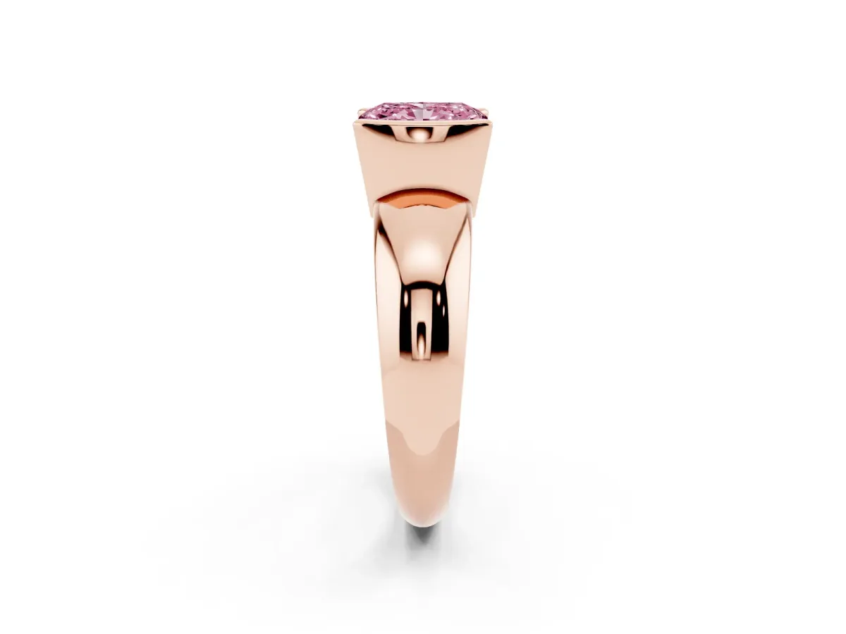 Fancy Pink Radiant Cut Solitaire Tension Set Diamond Ring with Wide Band Rose gold