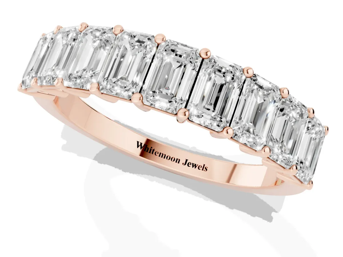 Emerald Cut Diamond Prong-Set Eternity Band Rose gold