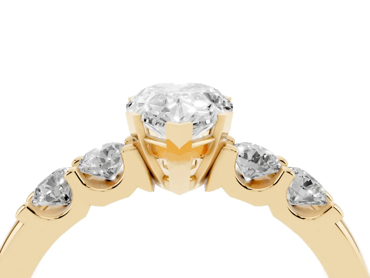 Pear Cut Brilliant Cut Diamond Five-Stone Prong Set Engagement Ring with Channel Band Yellow gold