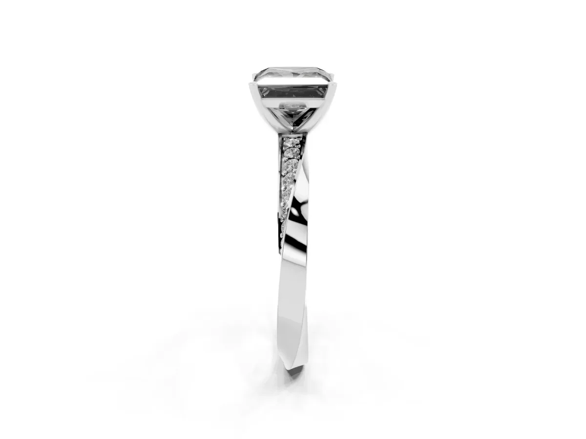 Fancy Black Princess Cut Diamond Engagement Ring with Side Stone Accents and Four-Prong Setting Silver