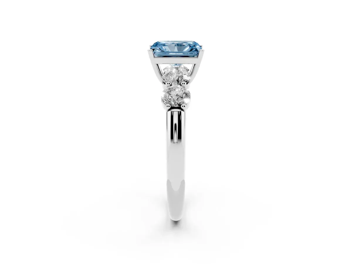 Fancy Blue Radiant Cut Cut Five-Stone Prong Set Diamond Ring with Classic Band Silver