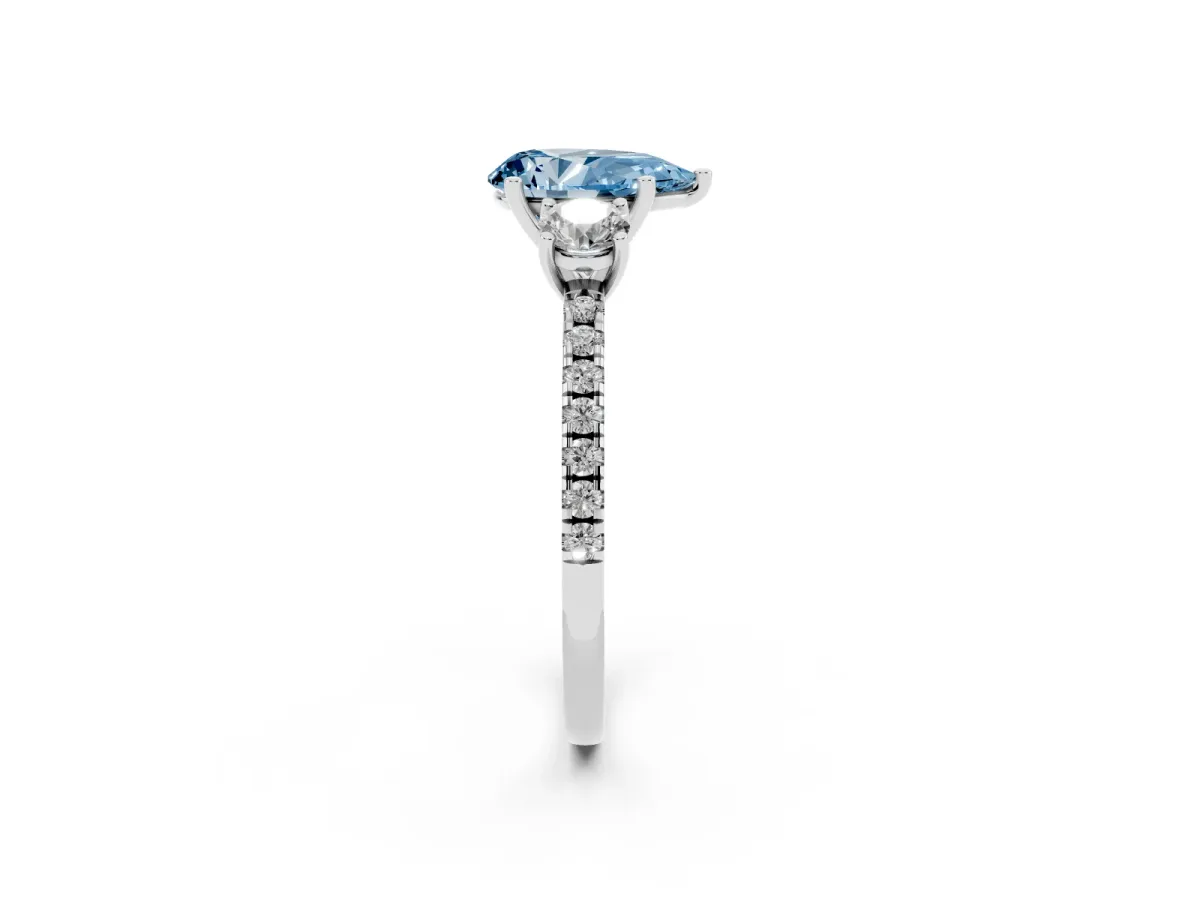 Fancy Blue Three-Stone Pear Cut Cut Diamond Pavé Band with Prong Setting Silver