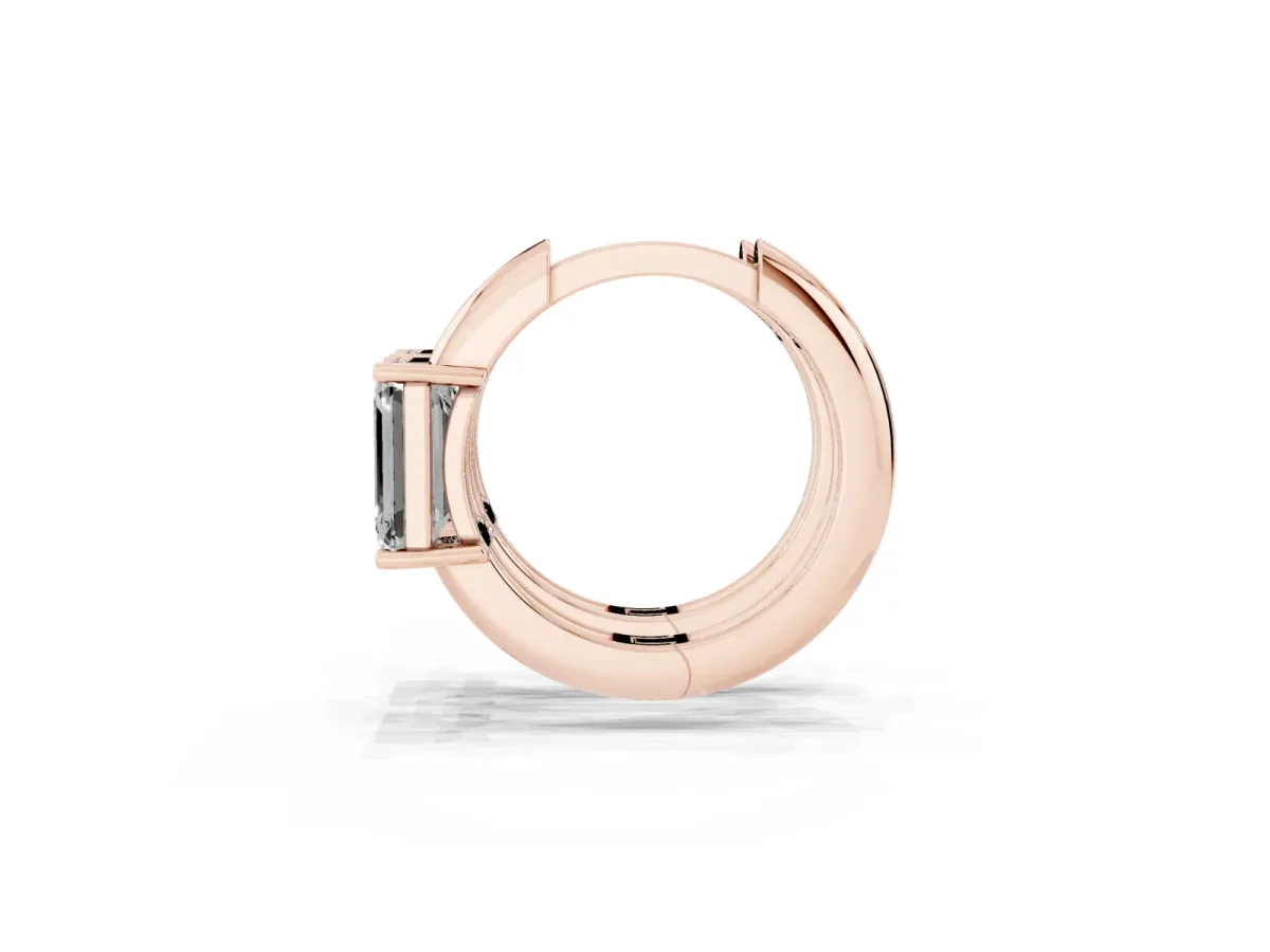 Emerald Diamond Solitaire Huggie Hoop Earrings Rose gold