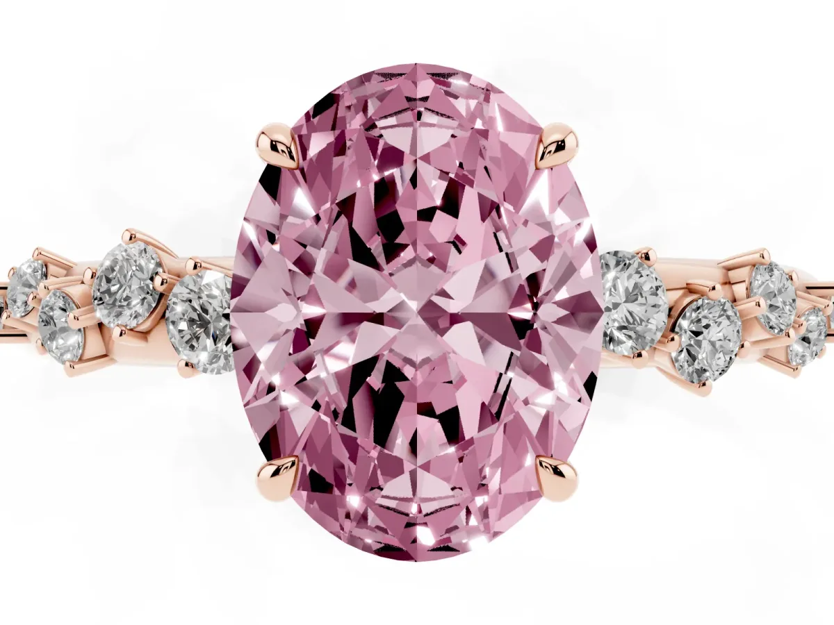 Fancy Pink Oval Cut Diamond Cluster Prong-Set Solitaire Ring Rose gold