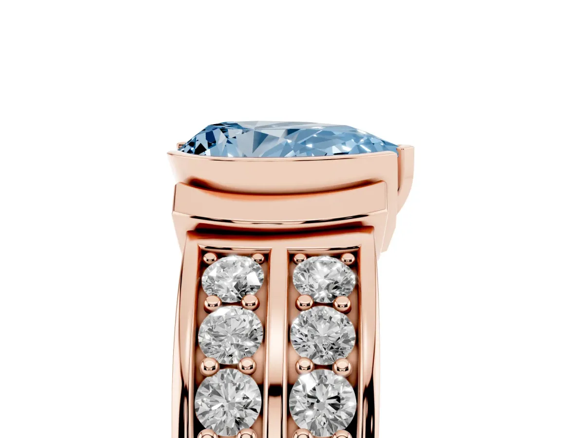 Fancy Blue Pear Cut Brilliant Diamond Channel Set Wide Band Ring with Bezel Setting Rose gold