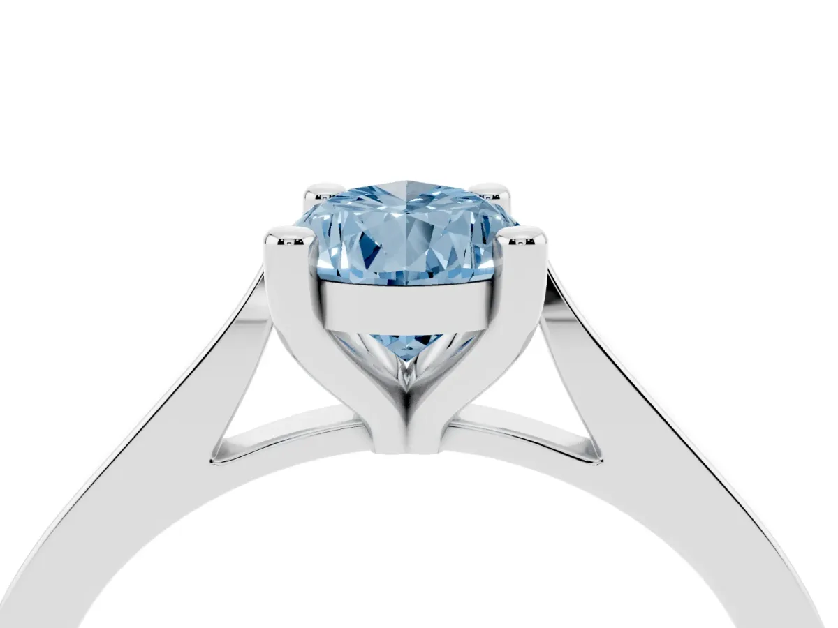 Fancy Blue Pear Cut Solitaire Diamond Ring with Four-Prong Setting and Tapered Band Platinum