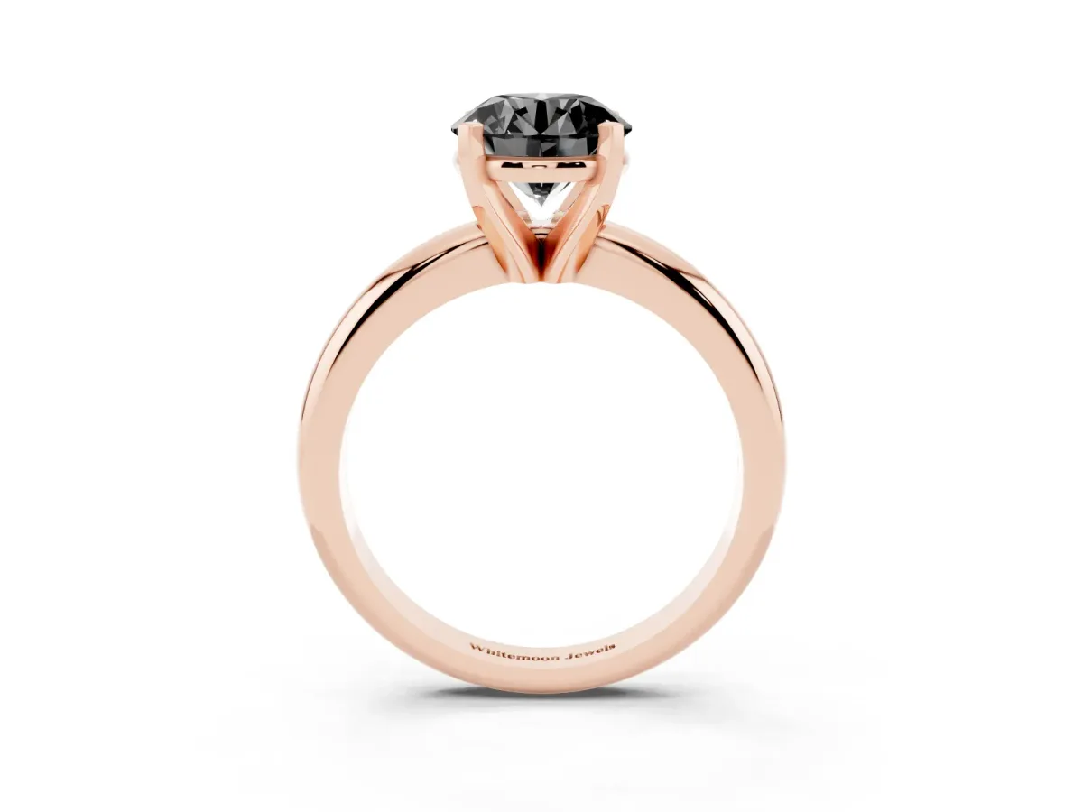 Fancy Black Round Cut Diamond Solitaire Engagement Ring with Round Band and Four-Prong Setting Rose gold