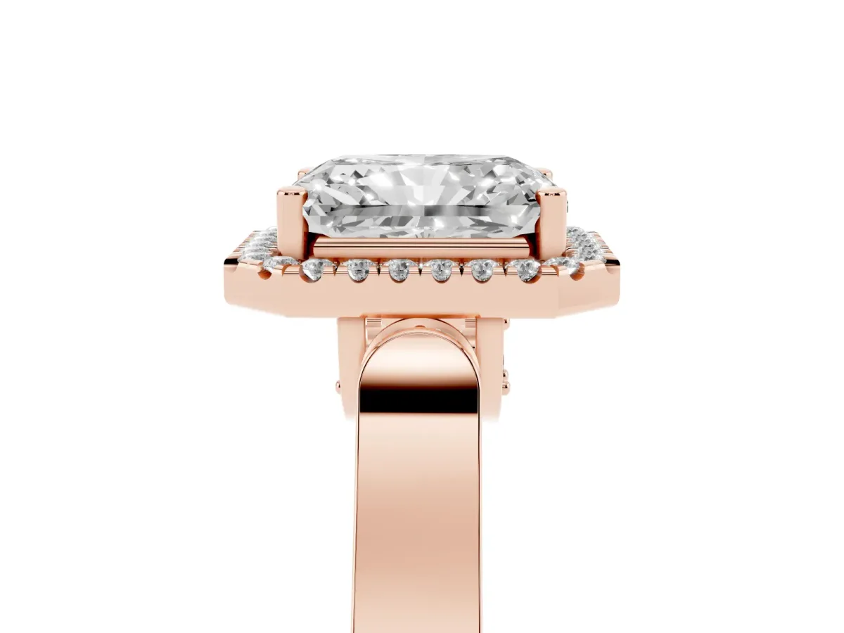 Radiant Cut Halo Pave Split Shank Prong Setting Ring Rose gold