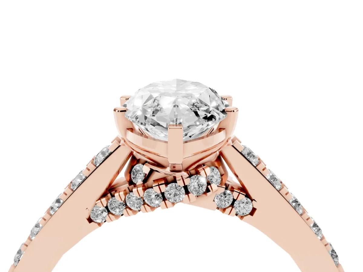 Marquise Cut Diamond Solitaire Ring with Crossover Gallery and Round Pavé Band Rose gold