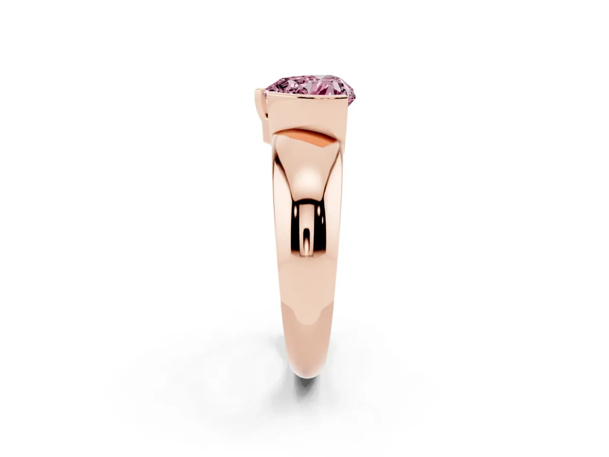 Fancy Pink Heart Cut Solitaire Tension Set Diamond Ring with Wide Band Rose gold