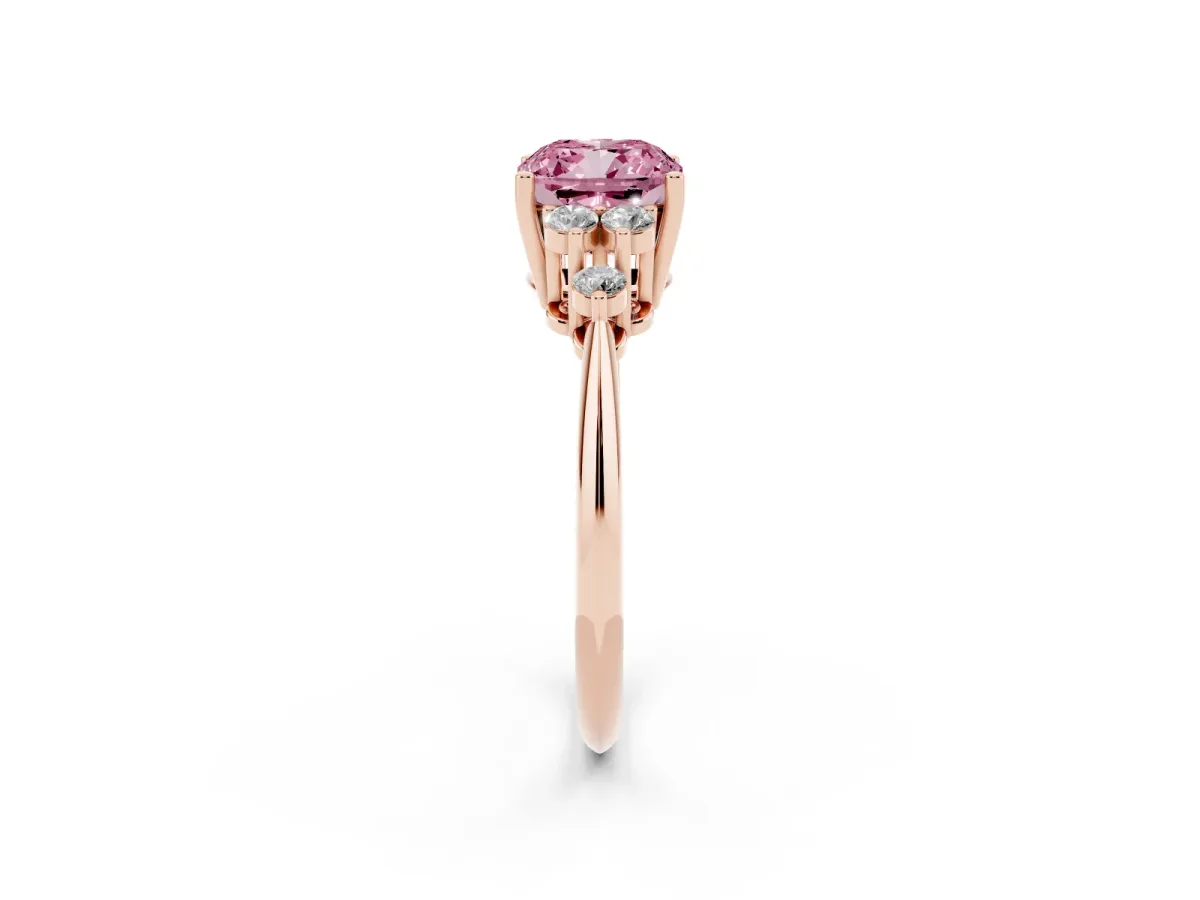 Fancy Pink Cushion Cut Cut Diamond Cluster Ring with Solitaire Band and Four-Prong Setting Rose gold