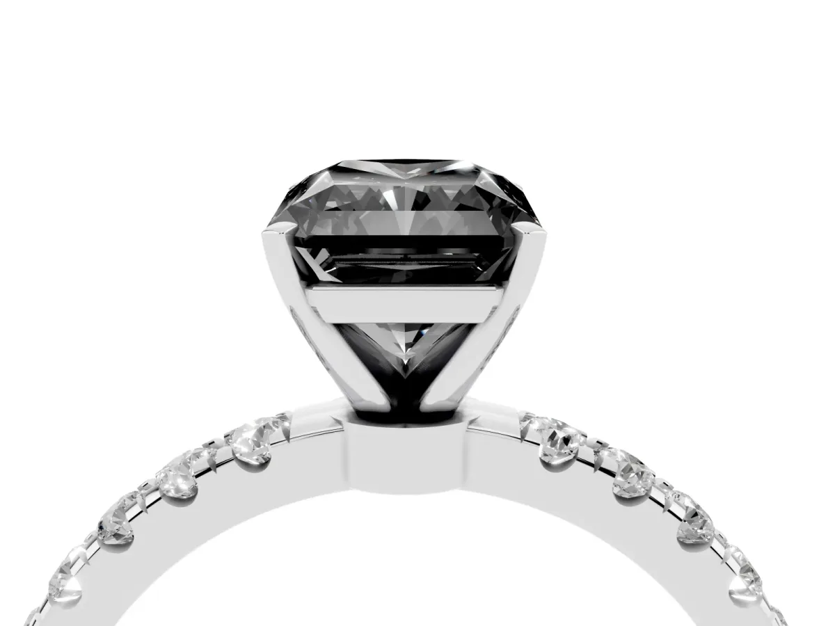Fancy Black Radiant Cut Diamond Solitaire Ring with Pavé Accents and Four-Prong Setting Silver