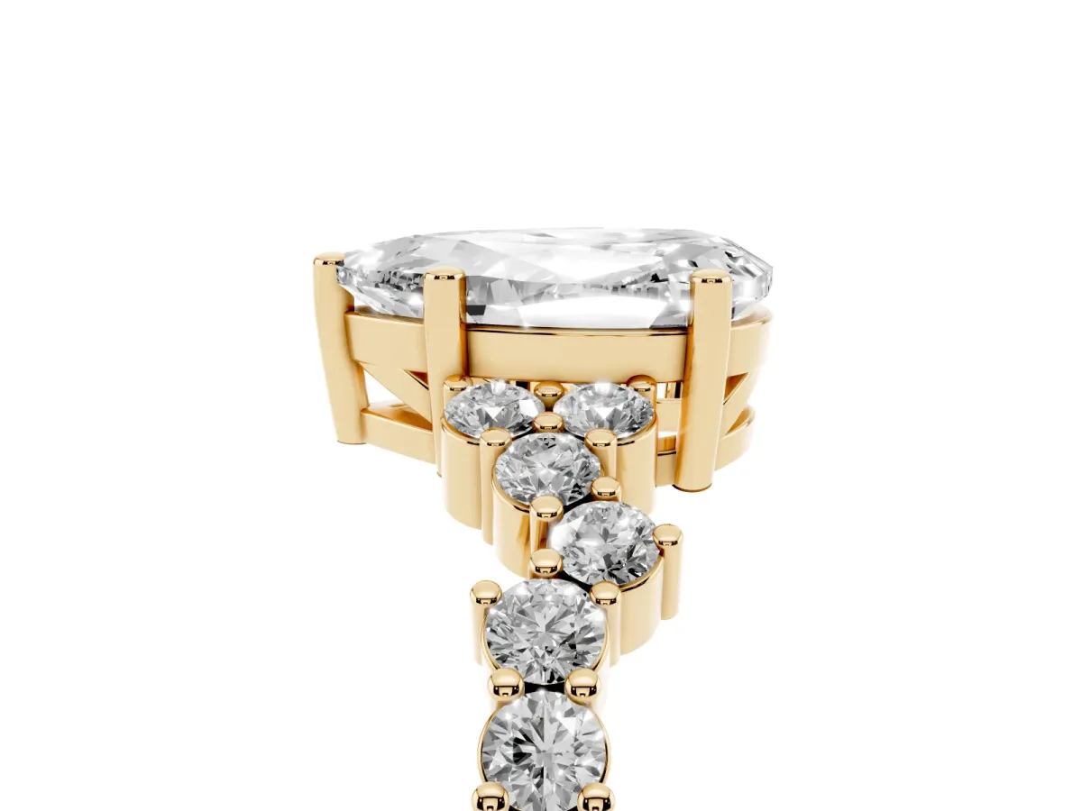 Pear Cut Diamond Scattered Round Accent Ring with Prong Setting Yellow gold