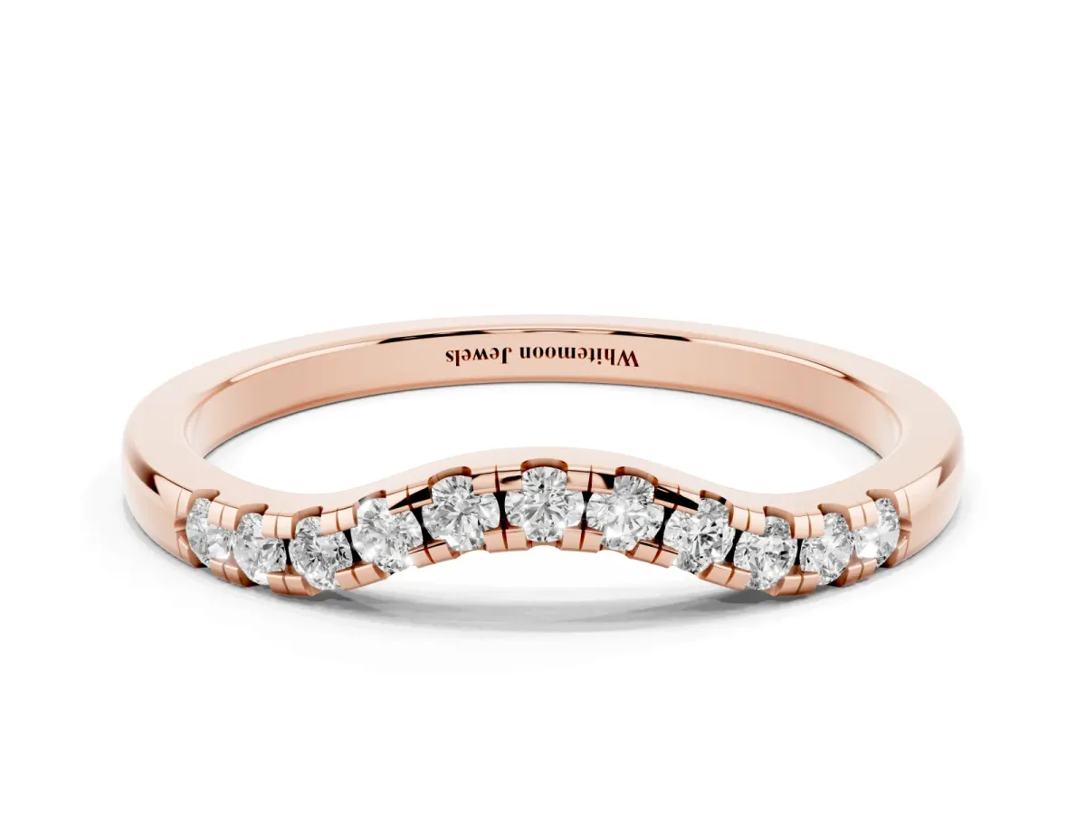 Round Diamond Curved Pavé Wedding Band Rose gold
