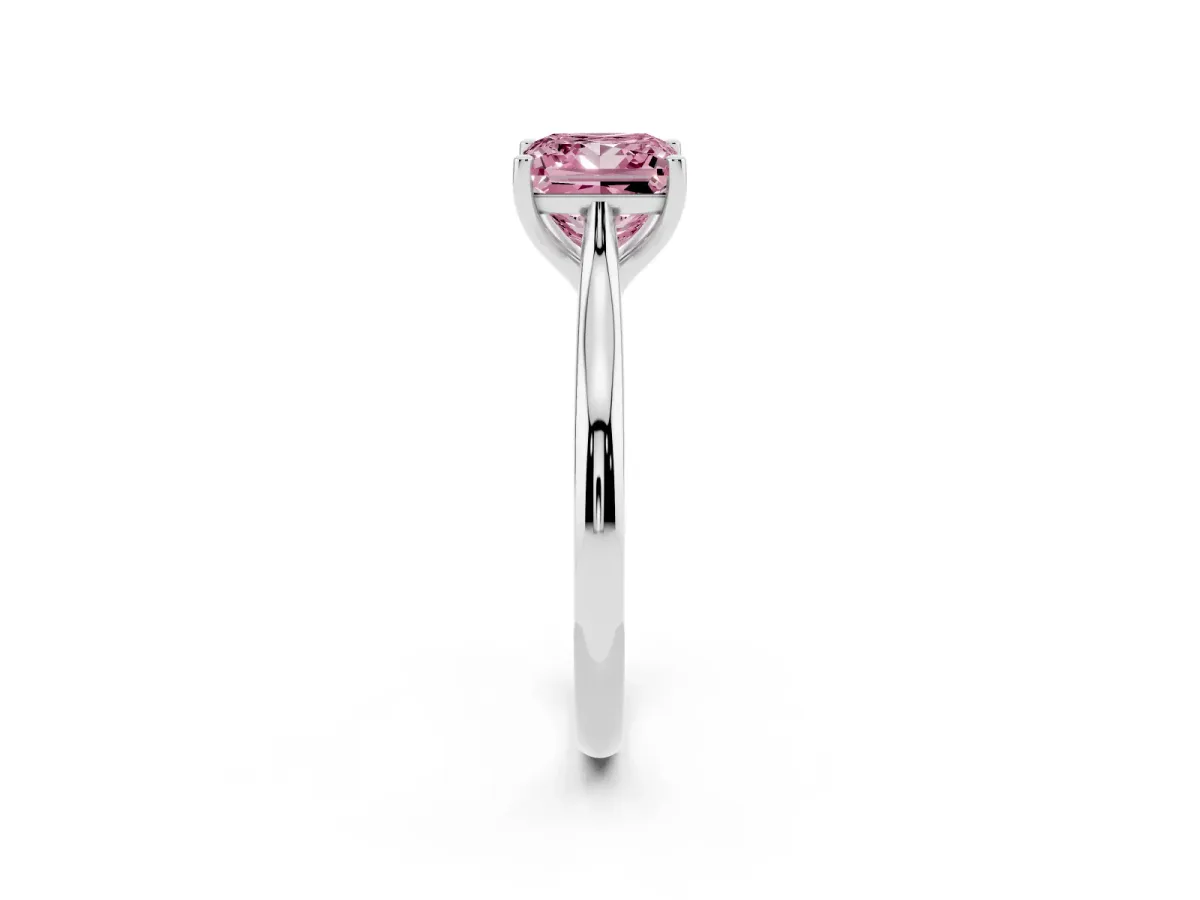 Fancy Pink Princess Cut Cut Solitaire Ring with Cathedral Band and Four-Prong Setting Silver
