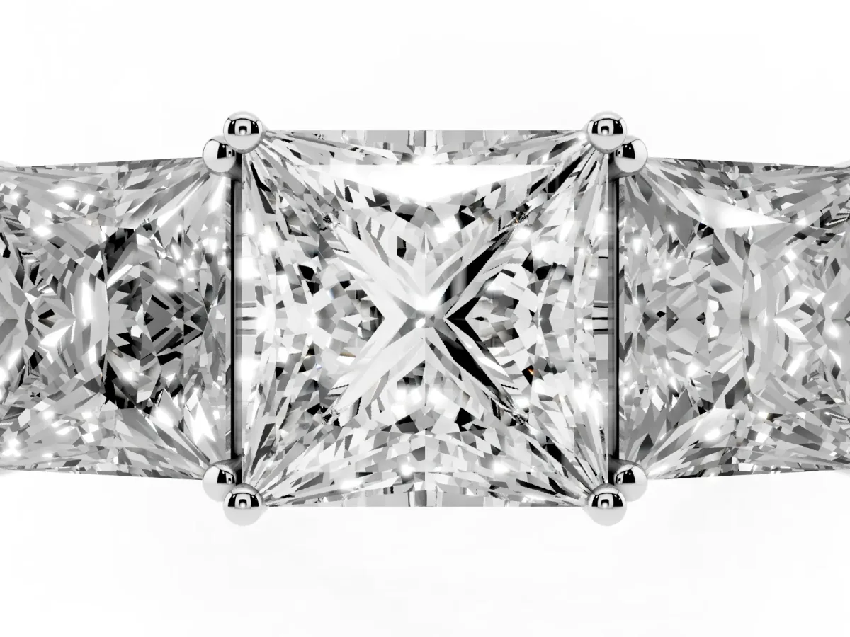 Princess Cut Diamond Three-Stone Ring with Prong Setting and Textured Band Silver