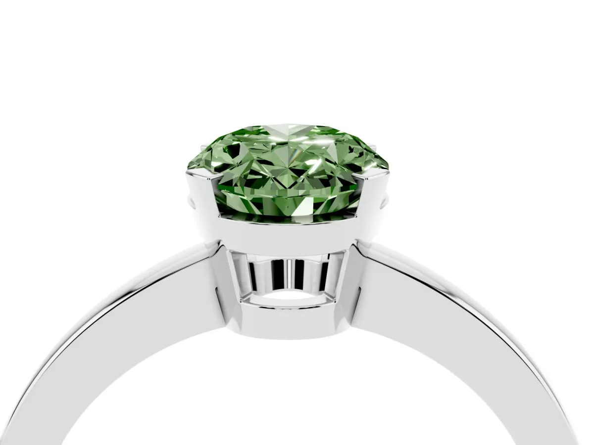 Fancy Green Oval Cut Cut Solitaire Ring with Four-Prong Setting and Classic Band Platinum