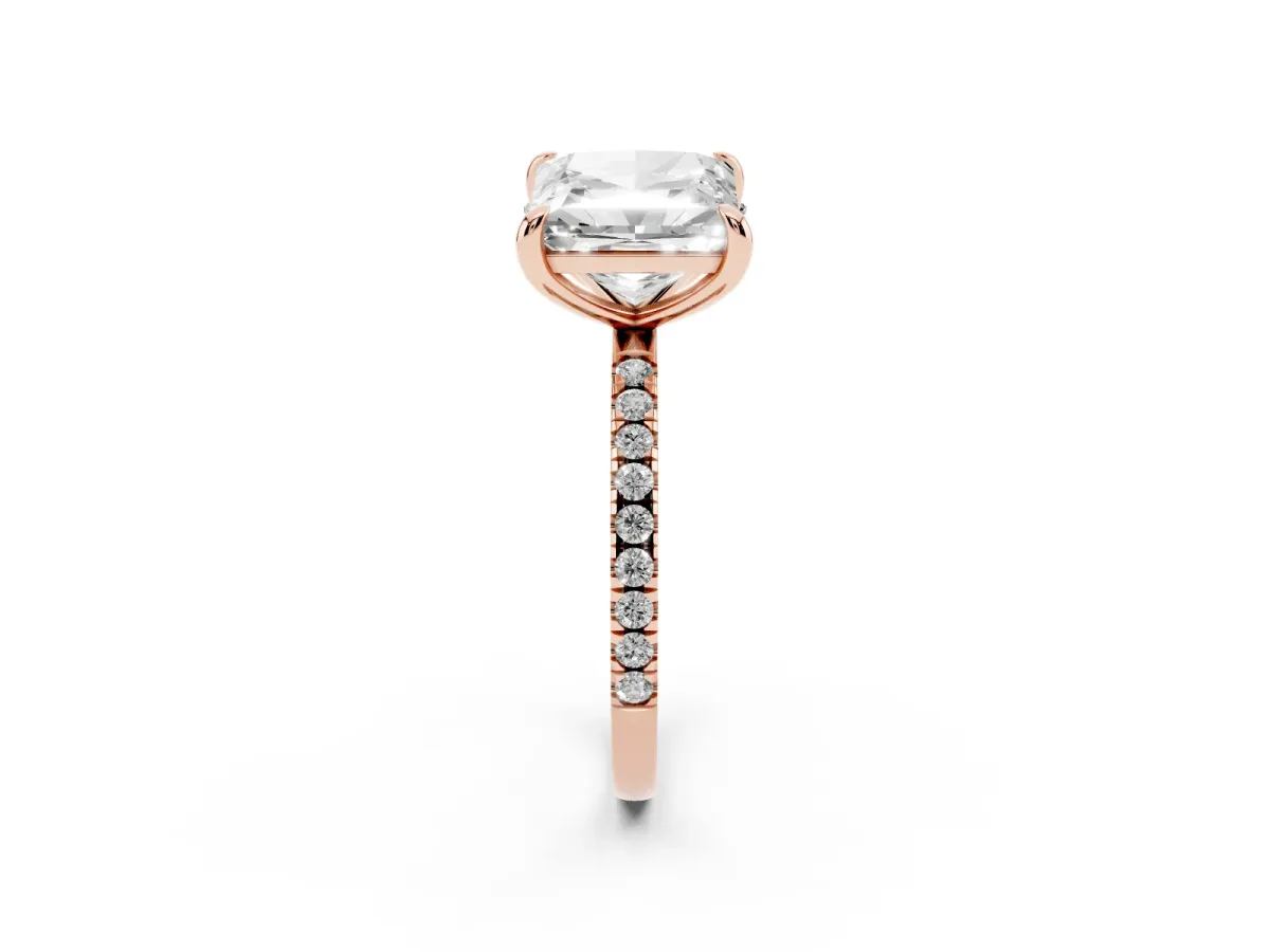 Oval and Princess Toi Moi Ring with Prong Setting and Pave Band Rose gold