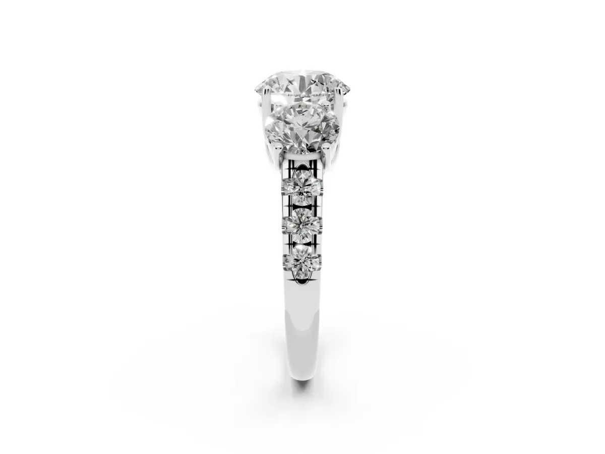 Three-Stone Round Cut Diamond Pavé Band with Prong Setting Silver