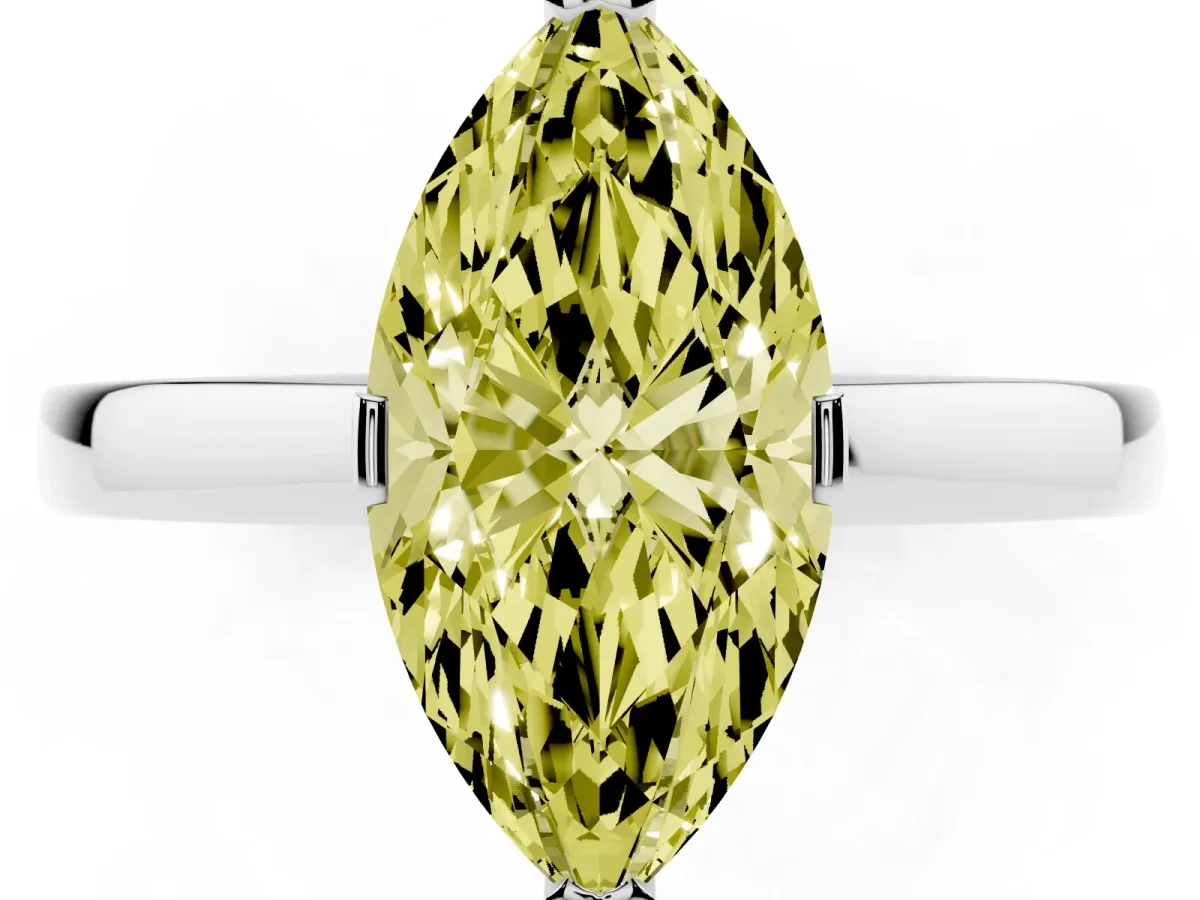 Fancy Yellow Marquise Cut Cut Solitaire Ring with Four-Prong Setting and Classic Band White gold