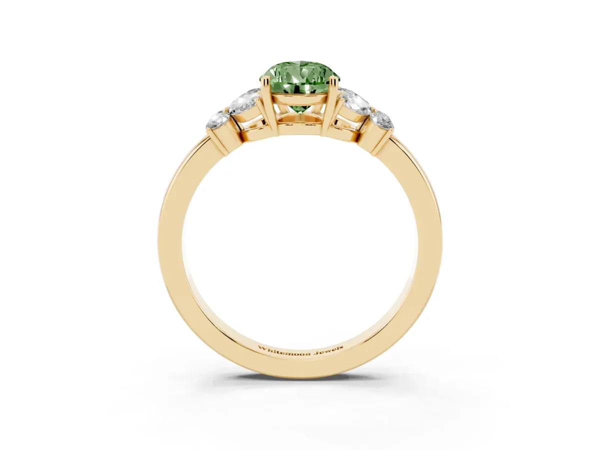 Fancy Green Pear Cut Cut Solitaire Floral Diamond Ring with Four-Prong Setting Yellow gold