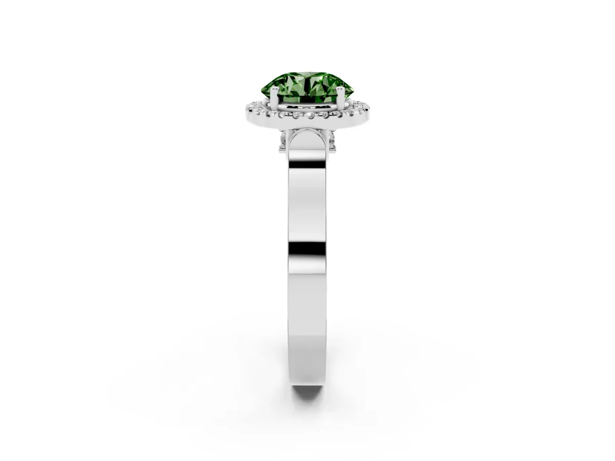 Fancy Green Round Cut Halo Pave Split Shank Prong Setting Ring Silver
