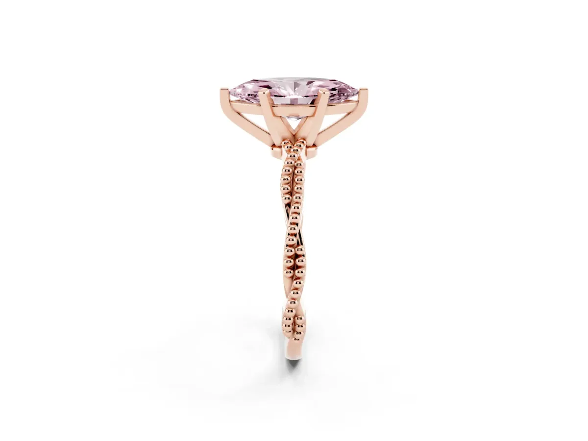Fancy Pink Marquise Cut Solitaire Twisted Band with Bead Prong Setting Rose gold