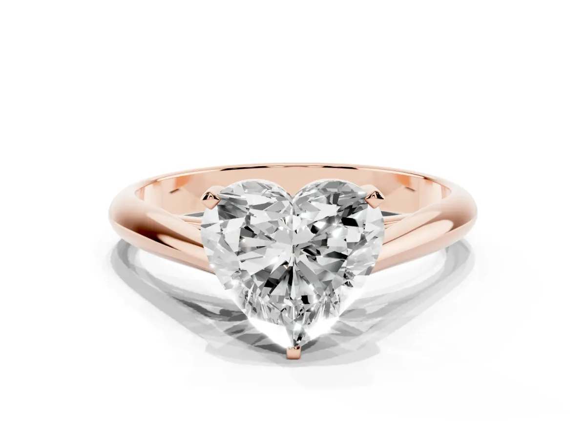 Heart Cut Diamond Solitaire Engagement Ring with Cathedral Setting and Four-Prong Mount Rose gold
