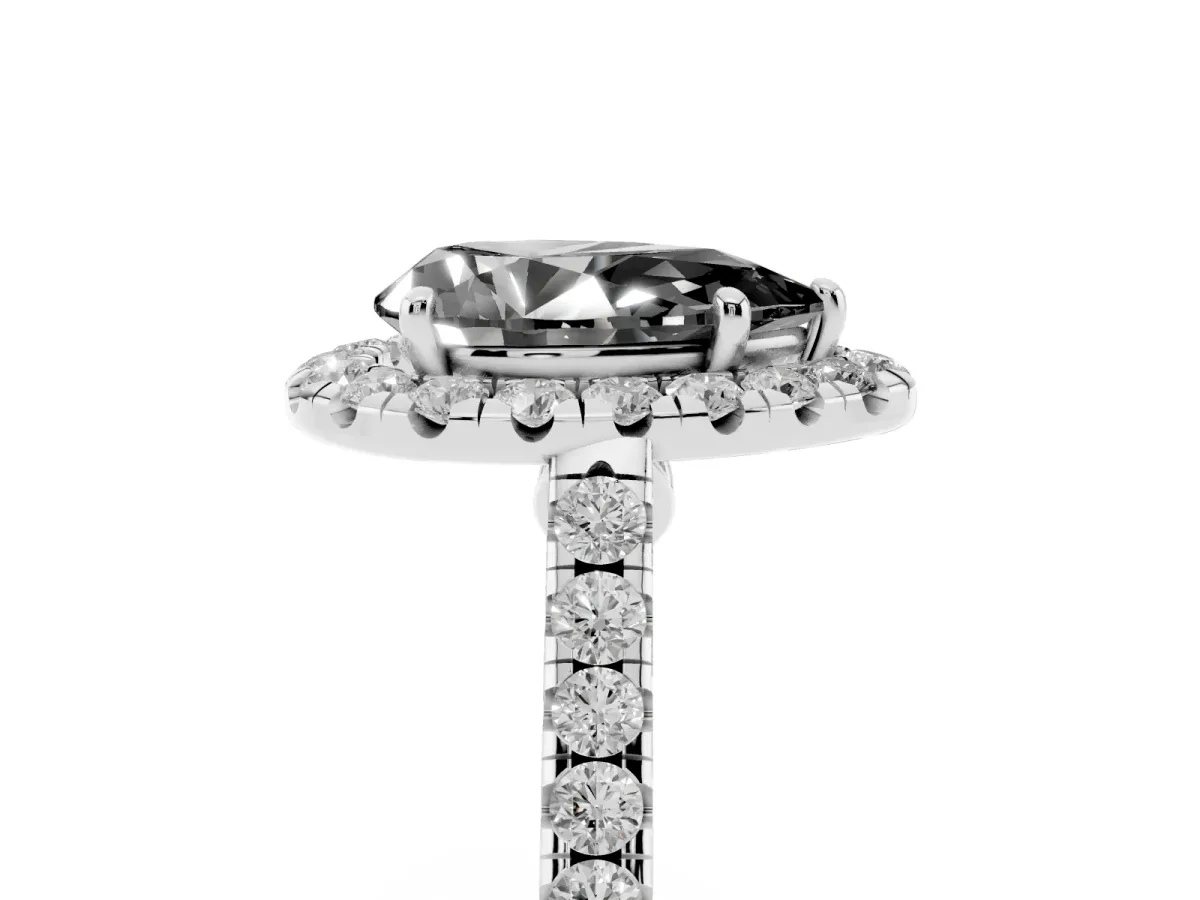Fancy Black Pear Cut Halo Pave Diamond Engagement Ring with Four-Prong Setting Silver